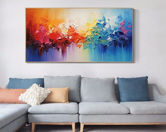 オリジナルの抽象油絵カラフルな吊り下げ絵、リビングルーム用の