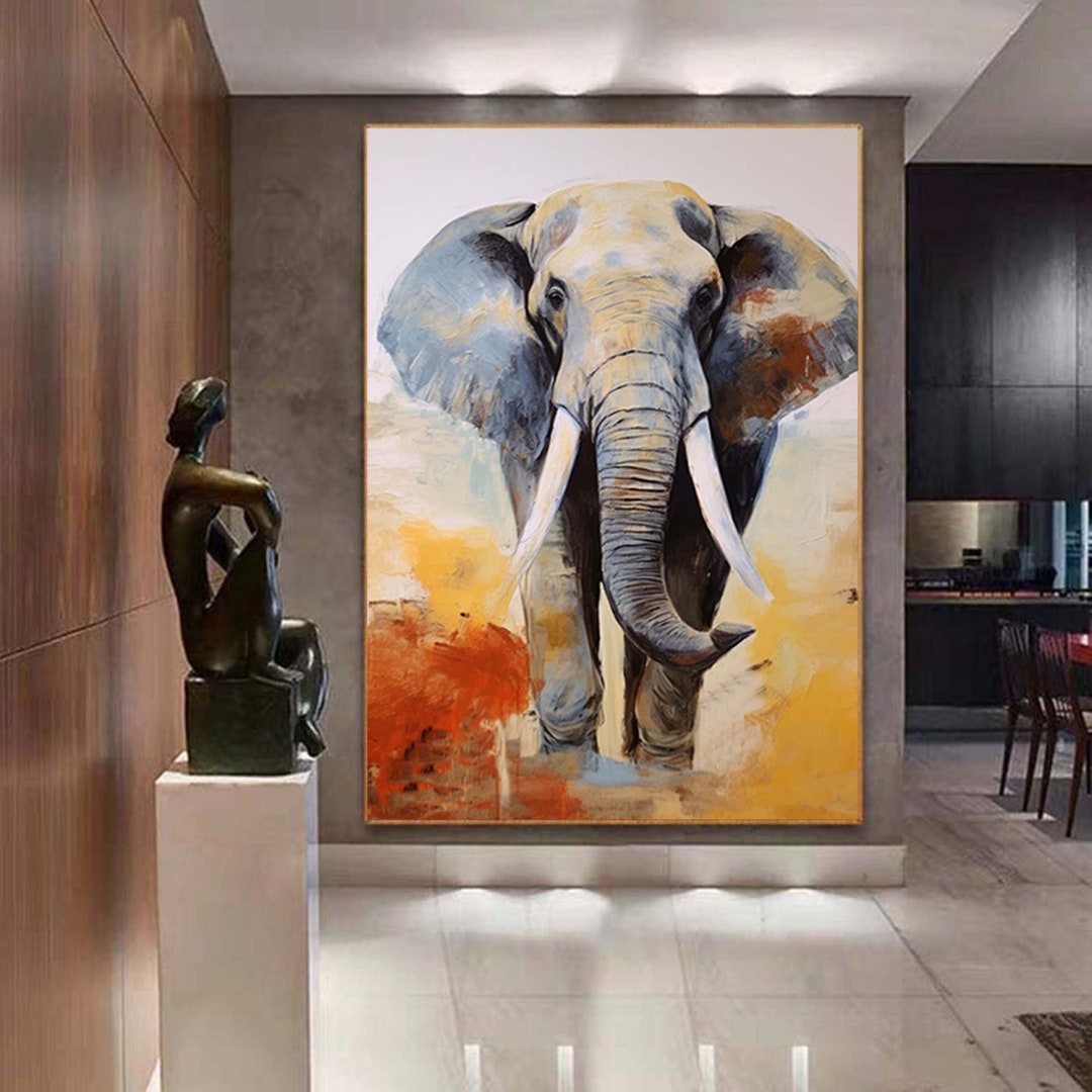 Elephant Painting Elephant Canvas Art Elephant Wall Decor Large Animal ...