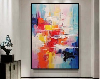 大きなカラフルな抽象的な壁アート、キャンバスに描かれたオリジナルの