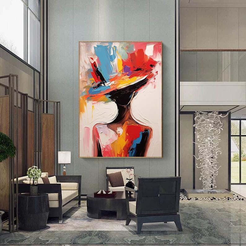 抽象的な女性の絵画大きな顔のない肖像画、カラフルな肖像画の顔の