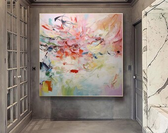 カラフルなアクリルキャンバスアート、抽象アートの大きな絵画、現代