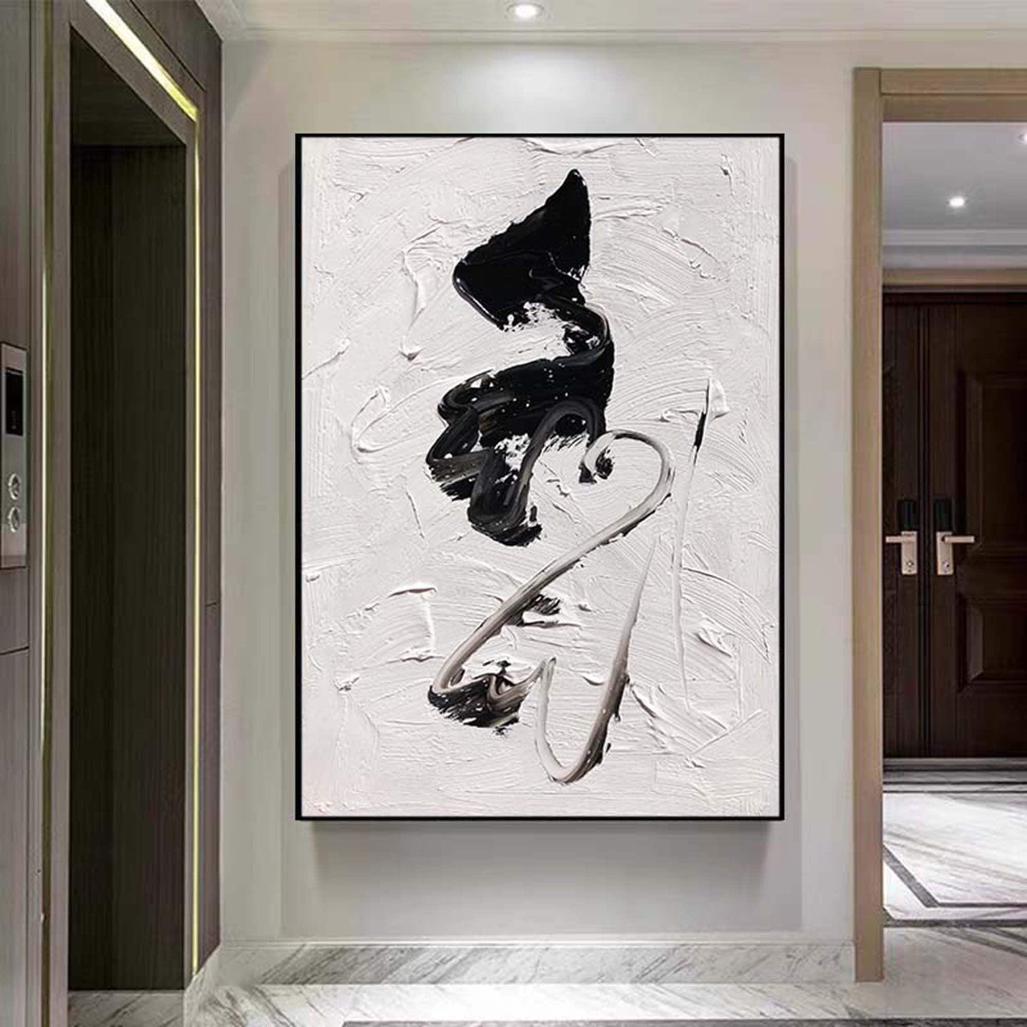 Black and White Texture Wall Art Black White Abstract Painting Black ...