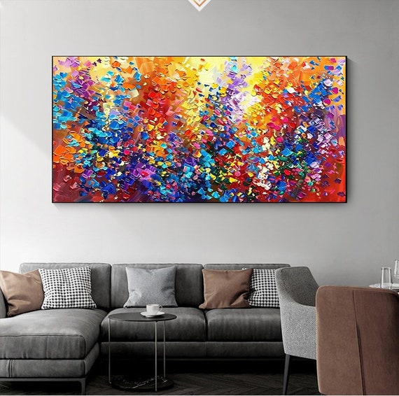 Large Contemporary Wall Art,Colorful Abstract Oil Painting, Red Blue Painting For Living Room, Impasto Heavy Texture Art Spiritual Decor