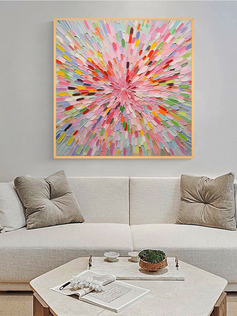 Bunte Blumen Malerei auf Leinwand, Original abstrakte Malerei, große Wandkunst, Wohnkultur, Büro Wanddekoration, handgemachte handgemalte Wandkunst Bild 5