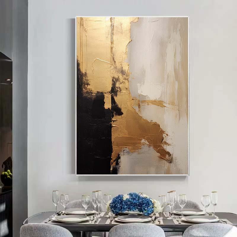 真作　原画　オリジナル　油絵風　モダンデジタルアート ブラックゴールド Black,beige,gold,white 100% Hand Painted,textured Painting