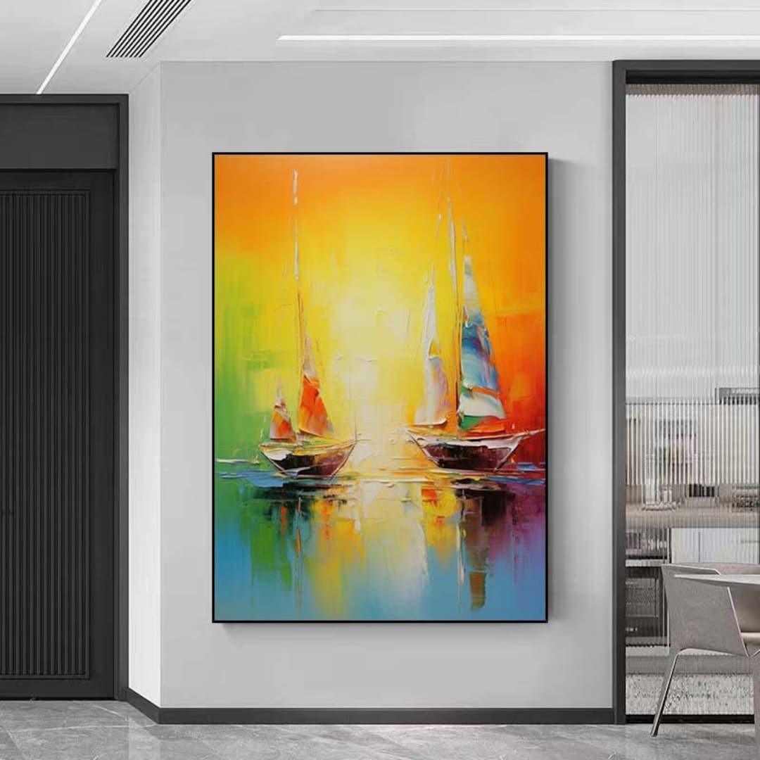 Large Wall Art Sailboats Painting on Canvas Original Art Abstract Oil ...