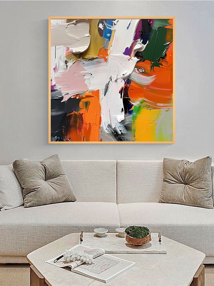 特大オリジナル抽象画、カラフルな抽象油絵、リビングルーム用の大きな