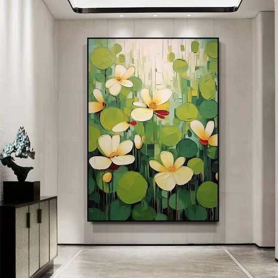 Abstract Floral Art Green Garden Painting Original Green Flower
