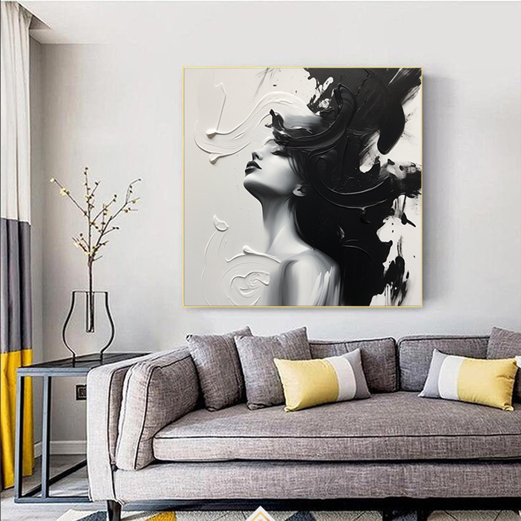 Large Black and White Wall Art Corridor Artlarge Abstract Wall Art Canvas Black and White Oil ...