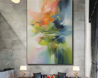 オリジナルの緑の抽象画 大きなカラフルな絵画 緑の壁アート 抽象的な