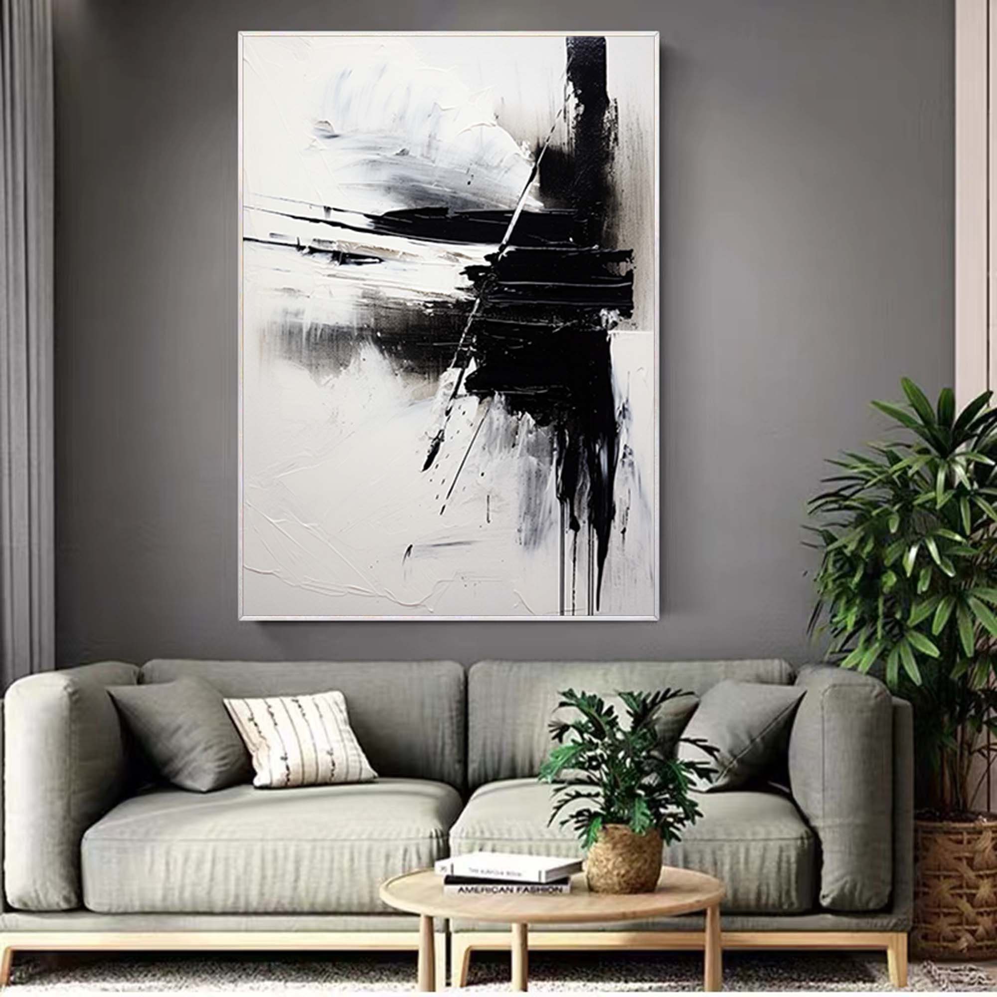 大きな白黒の壁アート 白黒の抽象画 白黒のキャンバスアート 抽象