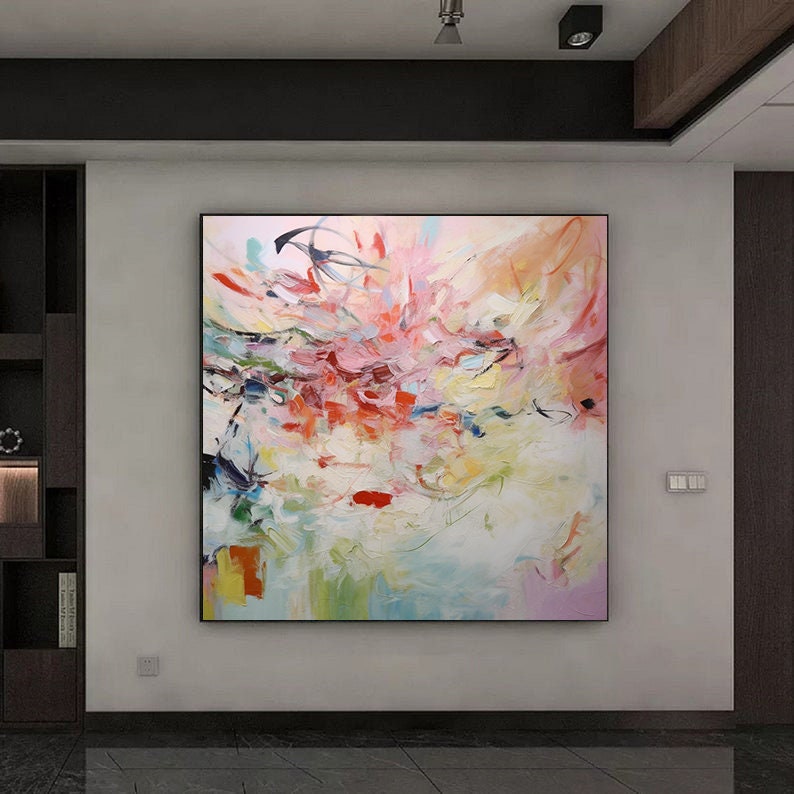カラフルなアクリルキャンバスアート、抽象アートの大きな絵画、現代