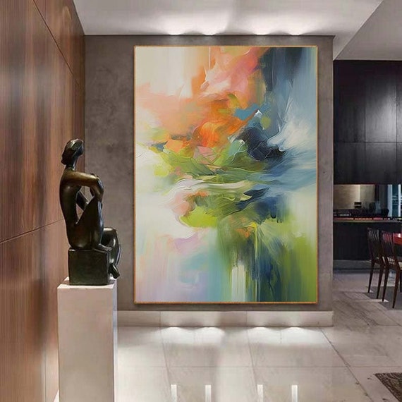 オリジナルの緑の抽象画 大きなカラフルな絵画 緑の壁アート 抽象的な