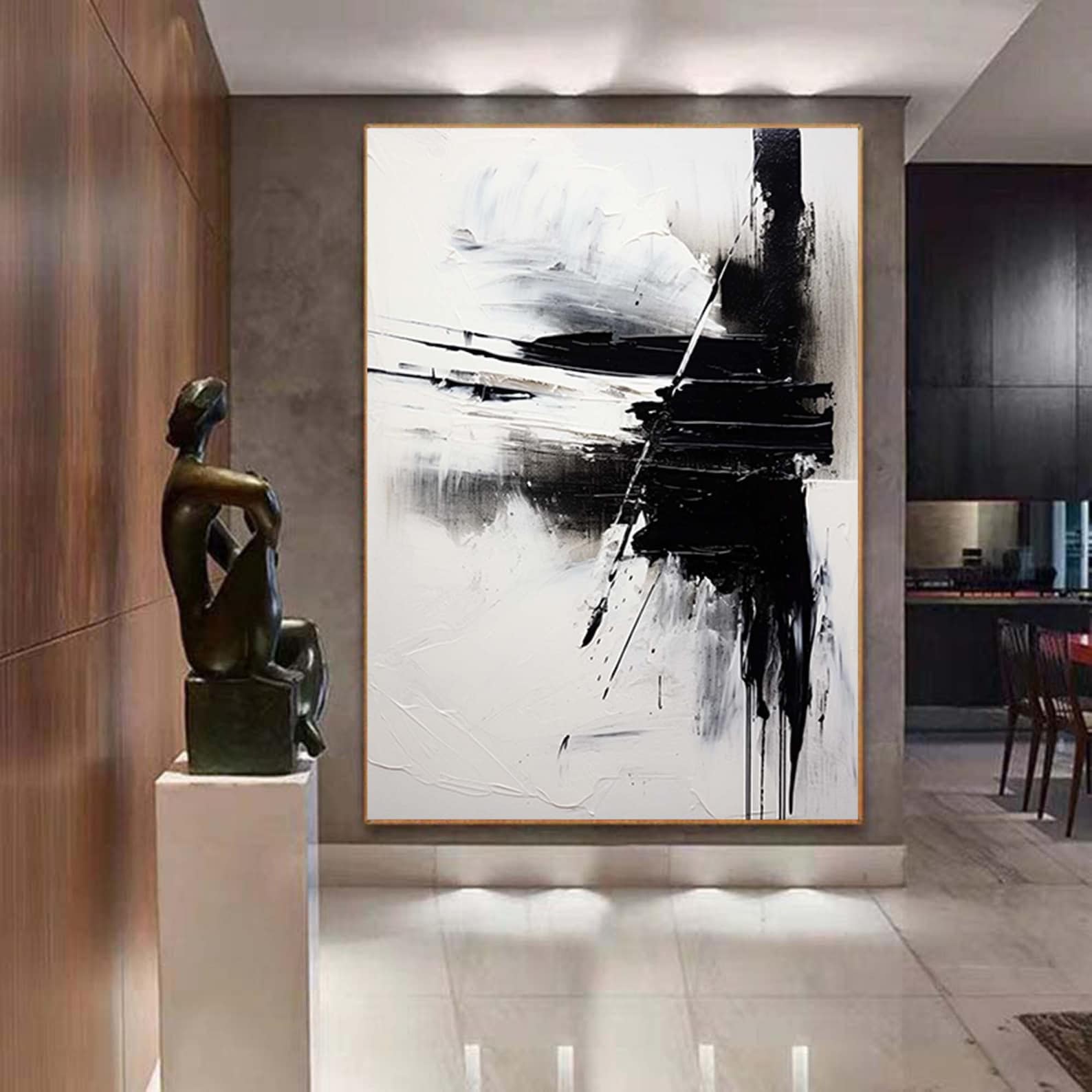 Large Black and White Wall Art Black and White Abstract Painitng Black ...