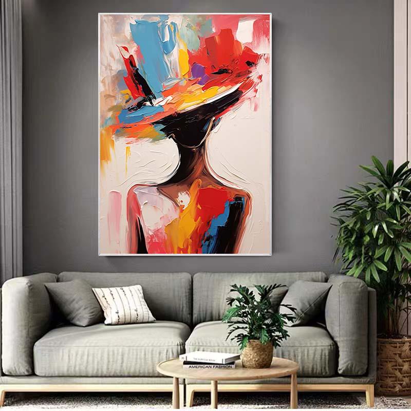 抽象的な女性の絵画大きな顔のない肖像画、カラフルな肖像画の顔の
