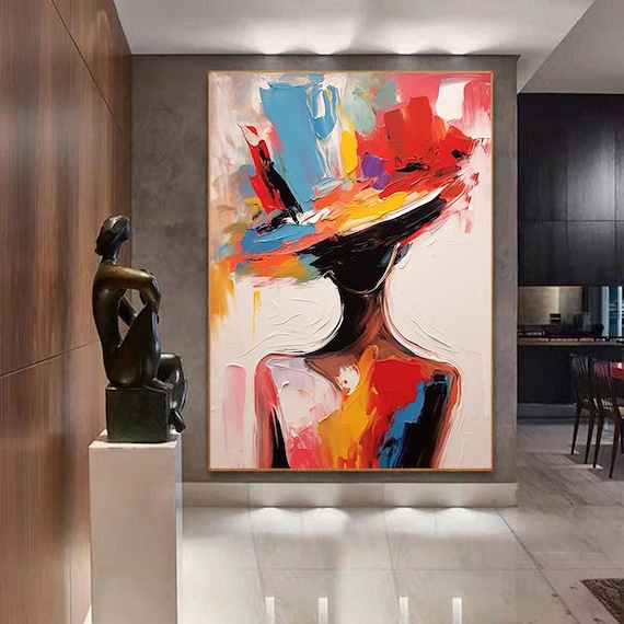 抽象的な女性の絵画 大きな顔のない肖像画、カラフルな肖像画の 抽象的な女性の絵画 大きな顔のない肖像画、カラフルな肖像画の