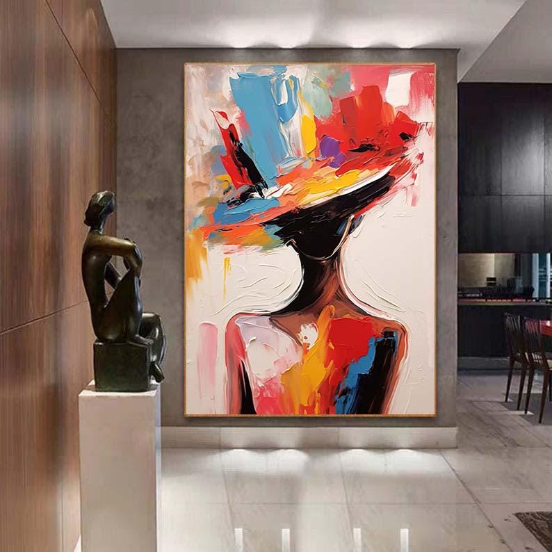 抽象的な女性の絵画大きな顔のない肖像画、カラフルな肖像画の顔の