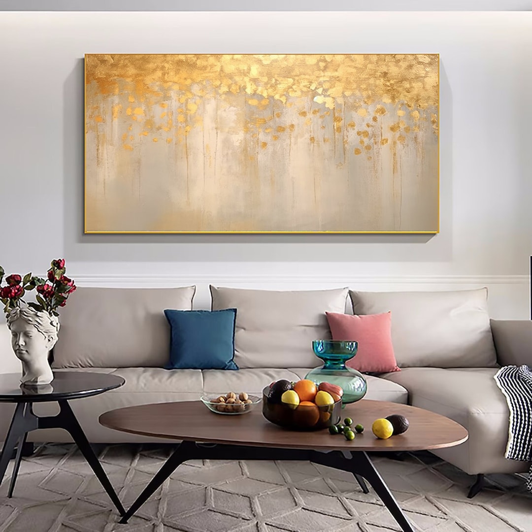 Large Abstract Gold Leaf Oil Painting on Canvas,large Wall