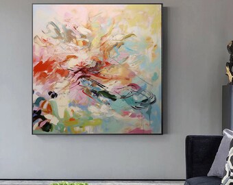 カラフルなアクリルキャンバスアート、抽象アートの大きな絵画、現代