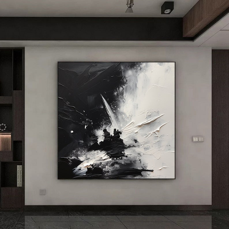 Large Black and White Painting Minimalist Black and White Wall Art ...