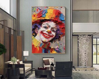 大型オリジナルテクスチャピエロ油絵鮮やかな抽象的なピエロの肖像画
