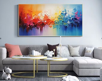 オリジナルの抽象油絵カラフルな吊り下げ絵、リビングルーム用の