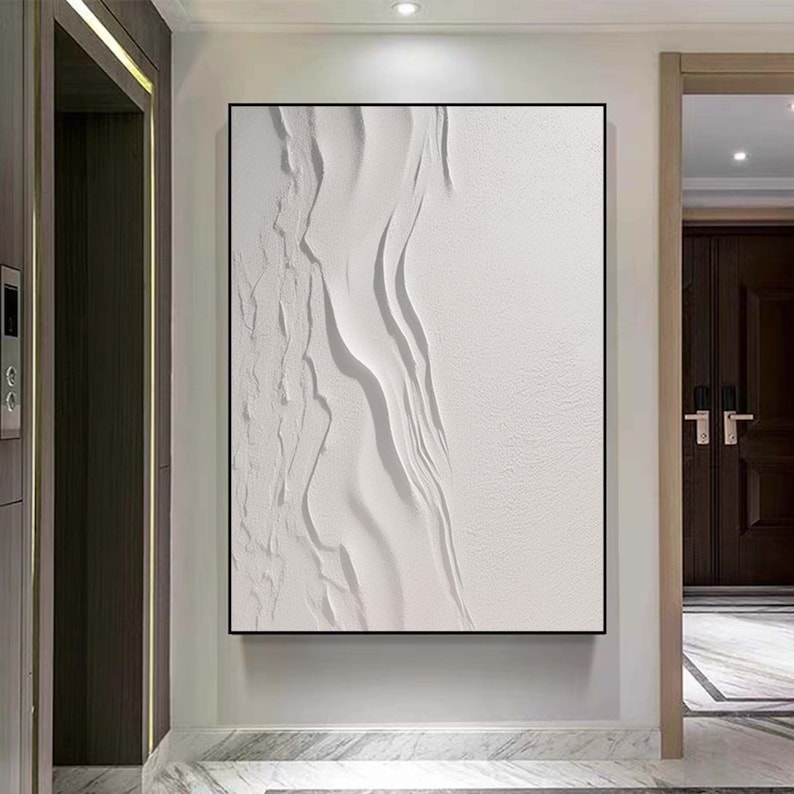 Large Nordic White Abstract Wall Beige 3D Texture Painting White ...
