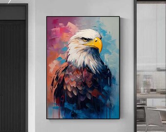 抽象的な鷲の絵、白頭鷲の絵、鳥の肖像画、装飾的な油絵、白頭鷲の絵