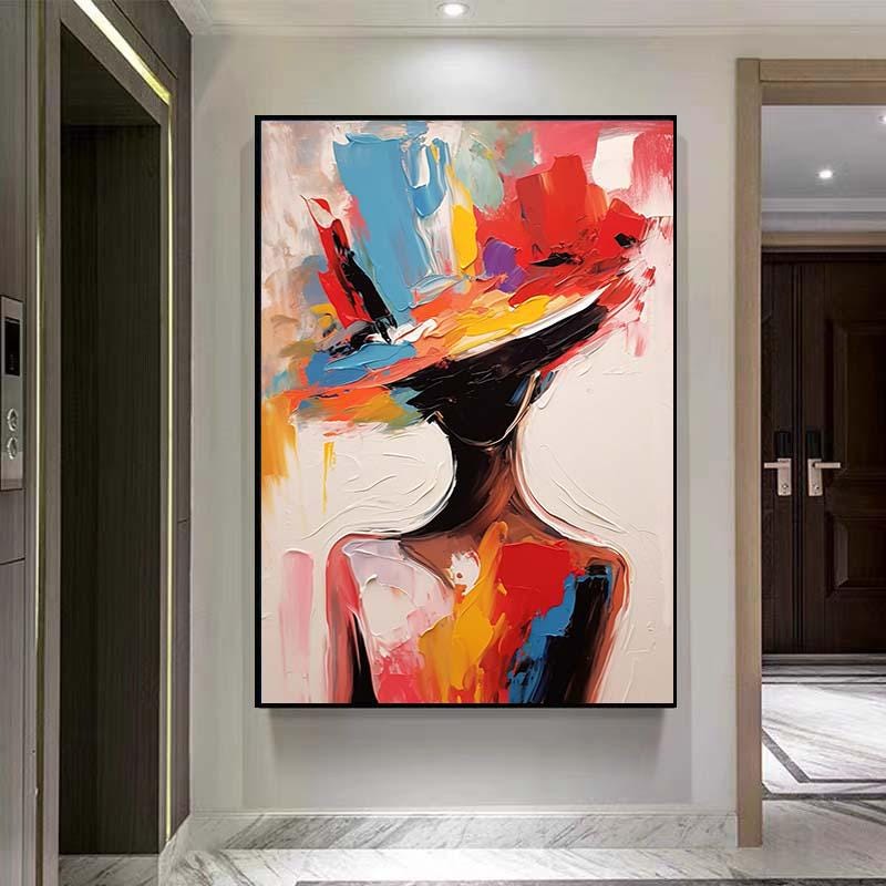 抽象的な女性の絵画大きな顔のない肖像画、カラフルな肖像画の顔の