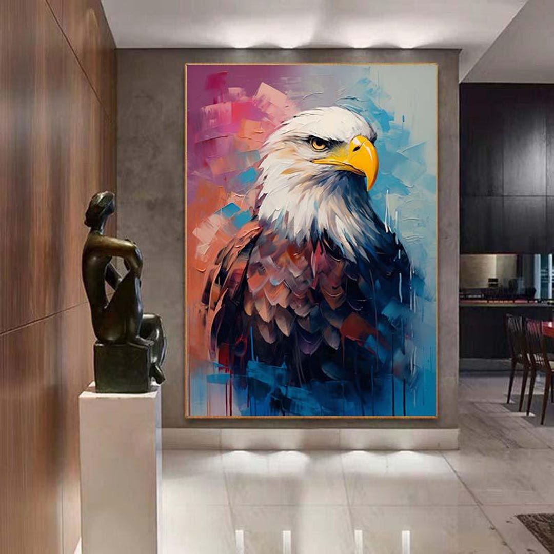 ブラジル アヤワスカビジョン シャーマン　直筆イラスト 絵画油絵 抽象的な鷲の絵、白頭鷲の絵、鳥の肖像画、装飾的な油絵、白頭鷲の絵