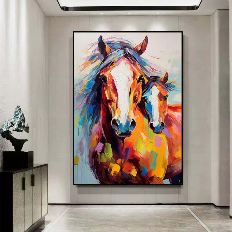 キャンバスに描かれた馬油テクスチャー絵画、馬の絵画オリジナル、動物