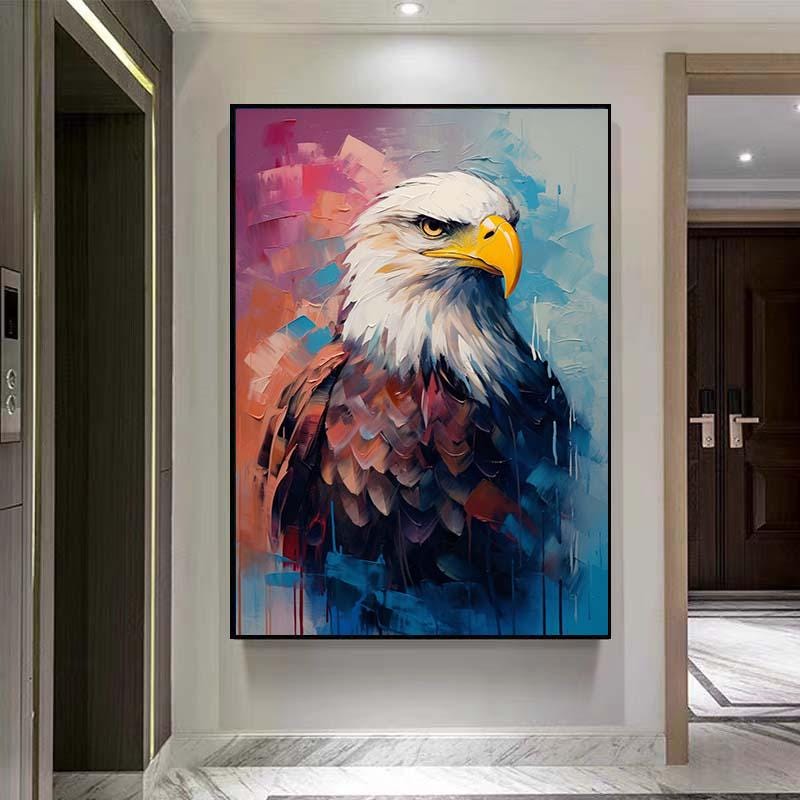 抽象的な鷲の絵、白頭鷲の絵、鳥の肖像画、装飾的な油絵、白頭鷲の絵