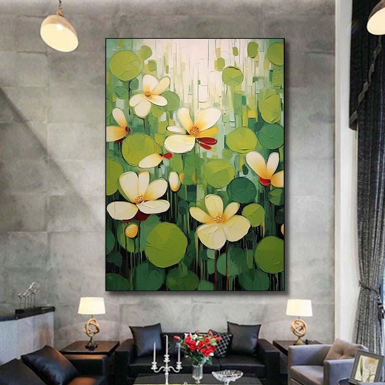 抽象的な花のアート グリーンガーデンペインティング キャンバスに描か