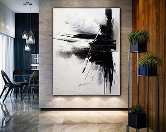 大きな白黒の壁アート 白黒の抽象画 白黒のキャンバスアート 抽象