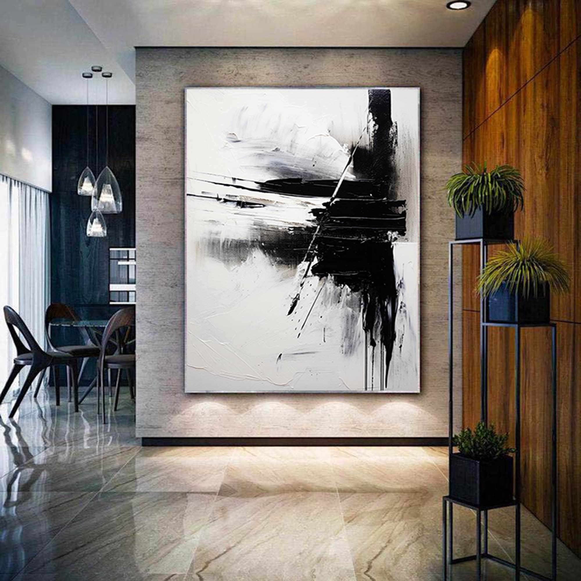 大きな白黒の壁アート 白黒の抽象画 白黒のキャンバスアート 抽象