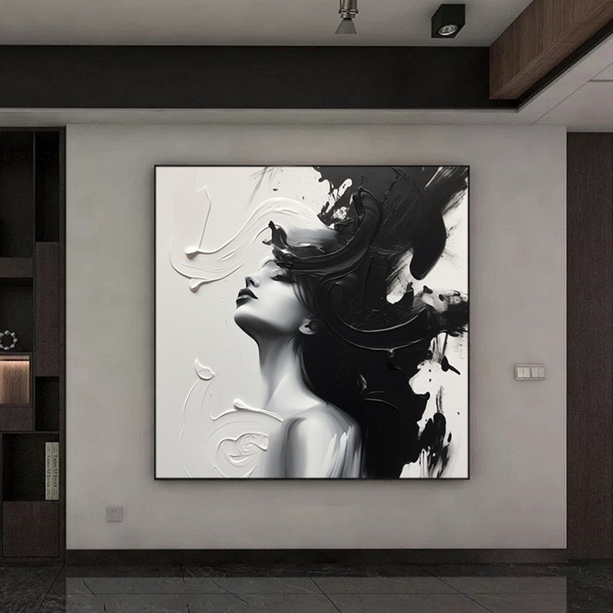Large Black and White Wall Art Corridor Artlarge Abstract Wall Art Canvas Black and White Oil ...