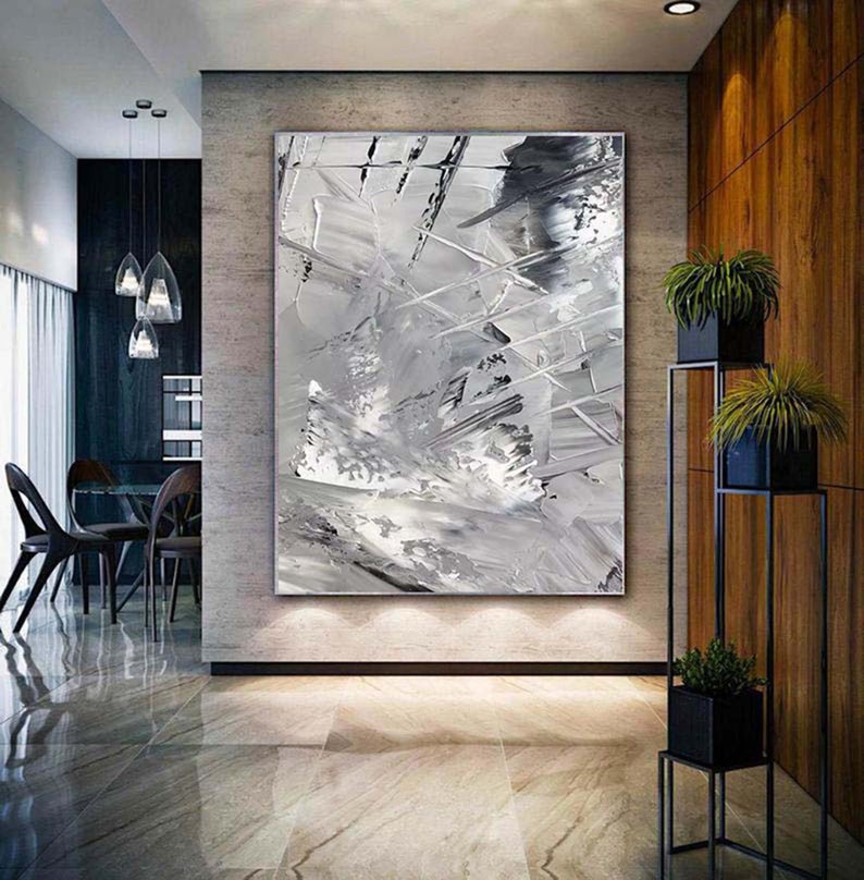 Large Gray Abstract Painting Gray and White Wall Art Gray Wall Art Gray Abstract Art Gray