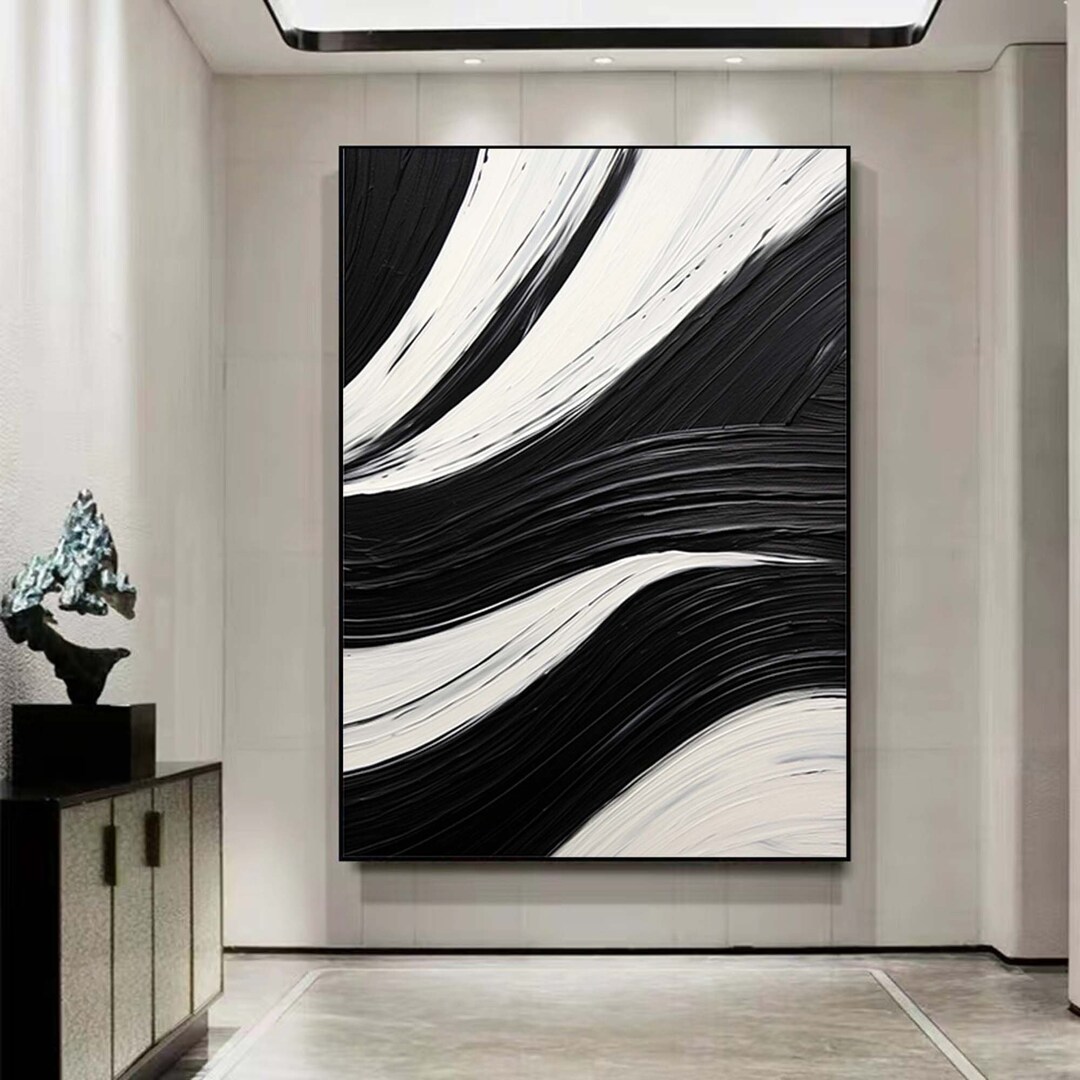 Minimalist Black and White Abstract Oil Painting Black and White Wall ...