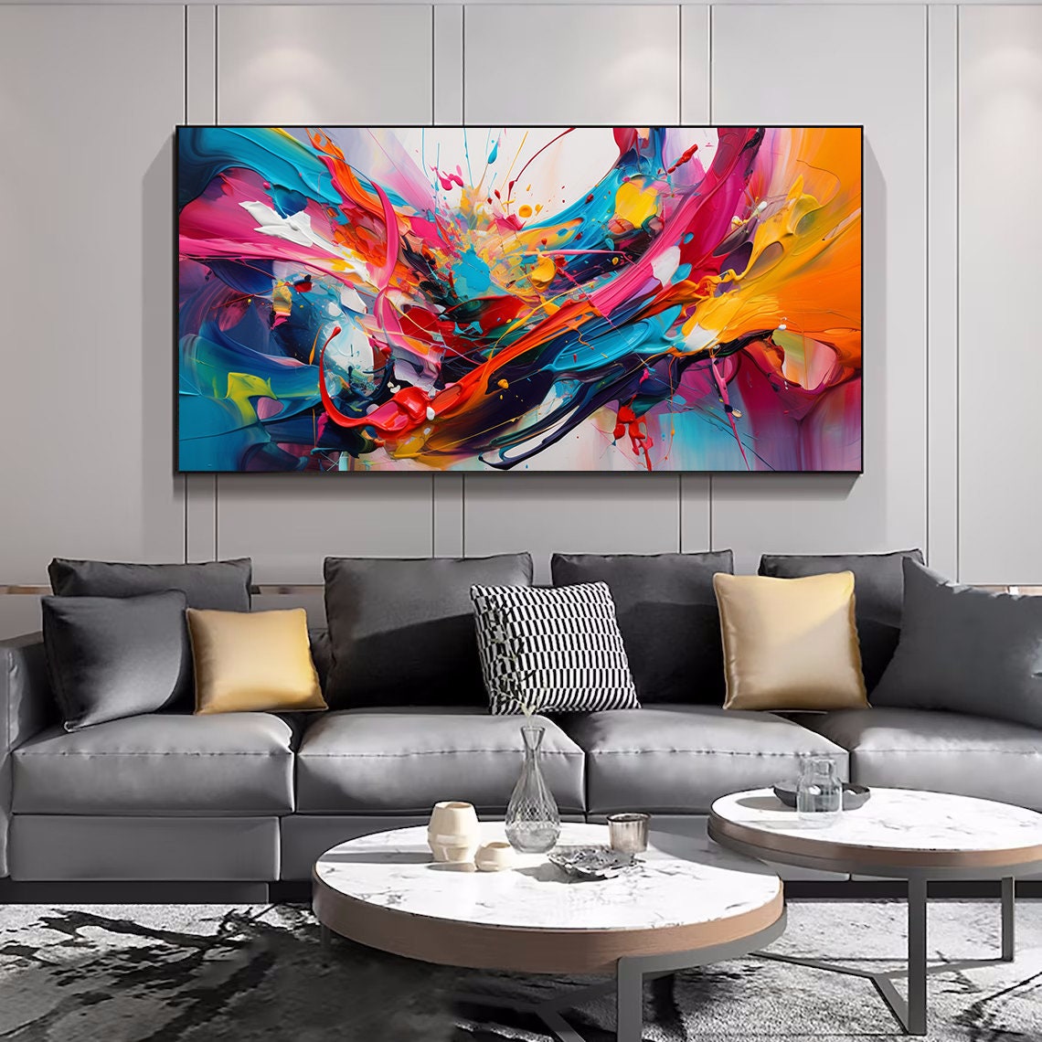Abstract Colorful Texture Oil Painting on Canvas, Large Wall Art ...