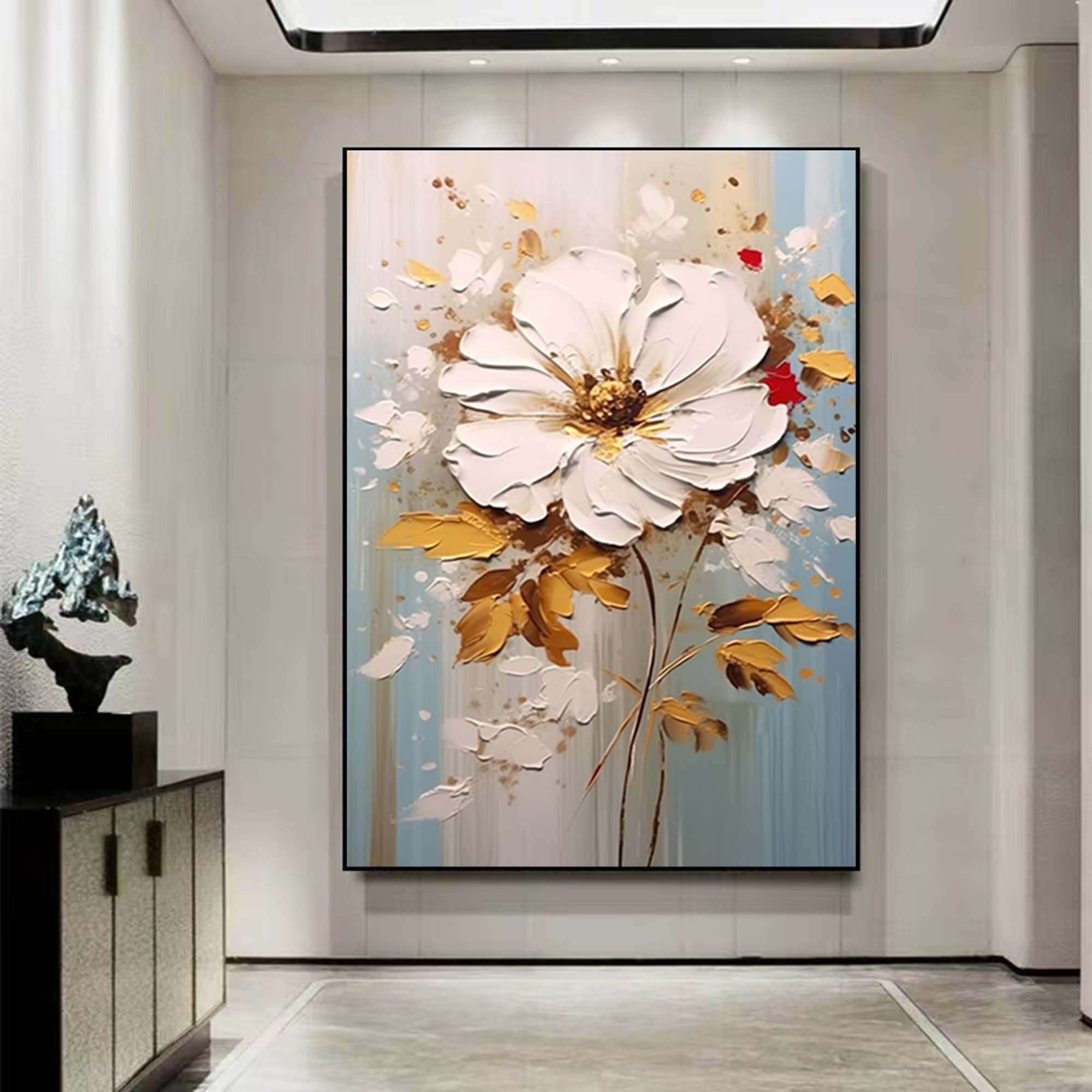 キャンバスに描かれた大きな抽象的な花の油絵、オリジナルのテクスチャ