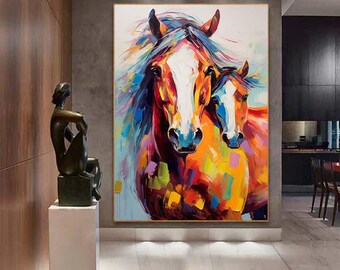 キャンバスに描かれた馬油テクスチャー絵画、馬の絵画オリジナル、動物