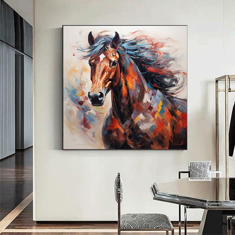 Colored Horse Oil Painting,horse Painting Original,animal Oil Art