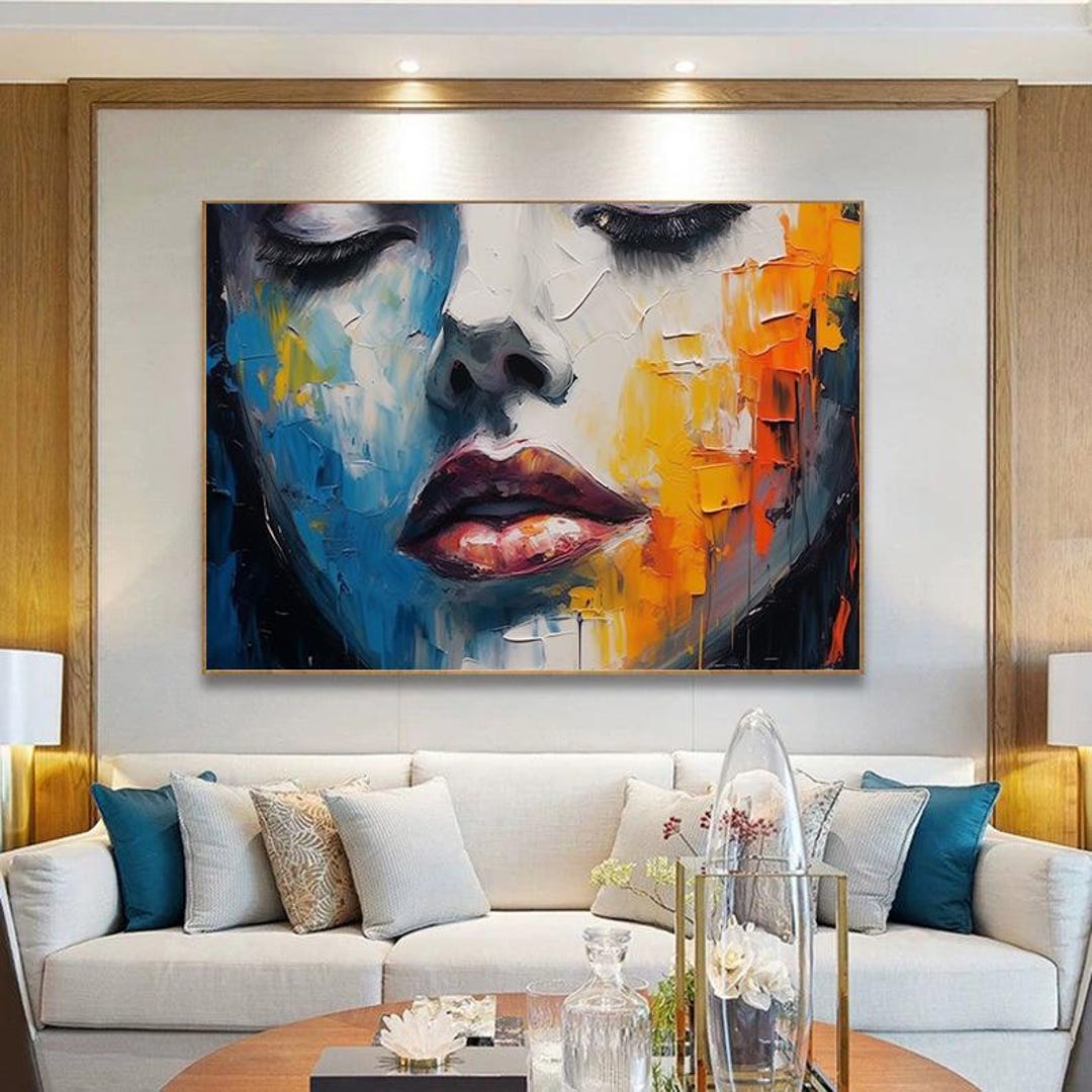 Large Abstract Human Acrylic Painting on Canvas Face Abstract