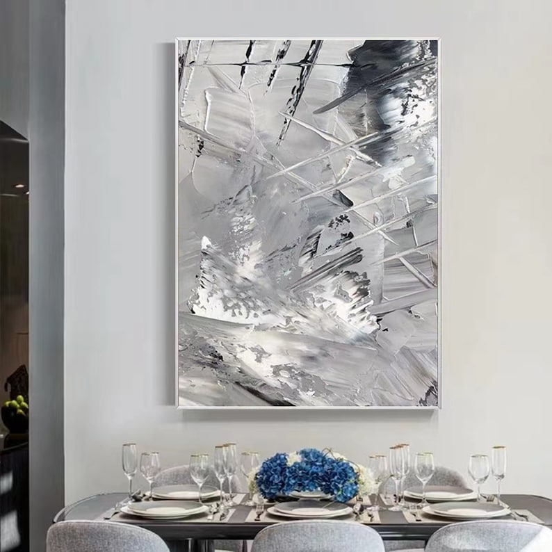 Large Gray Abstract Painting Gray and White Wall Art Gray Wall Art Gray Abstract Art Gray