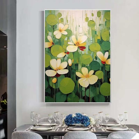 Abstract Floral Art Green Garden Painting Original Green Flower