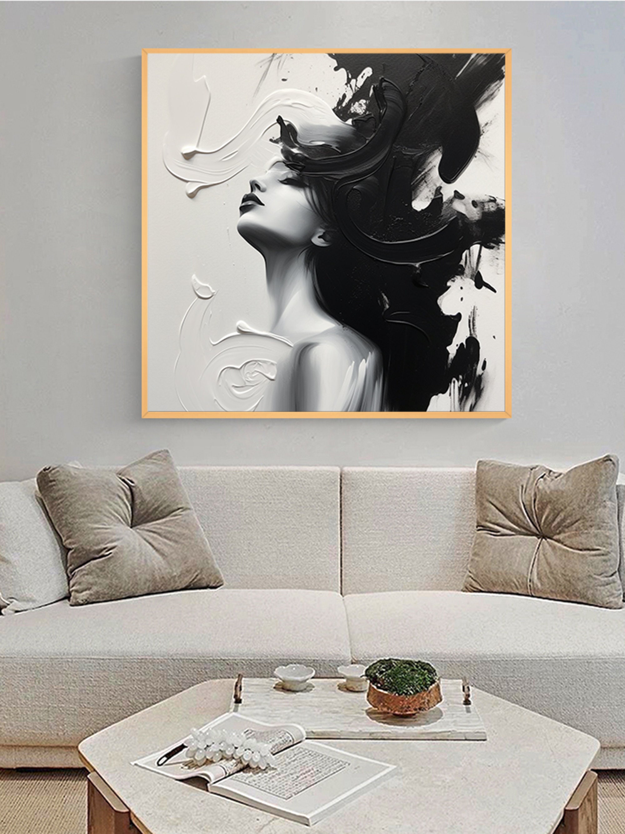 Large Black and White Wall Art Corridor Artlarge Abstract Wall Art Canvas Black and White Oil ...