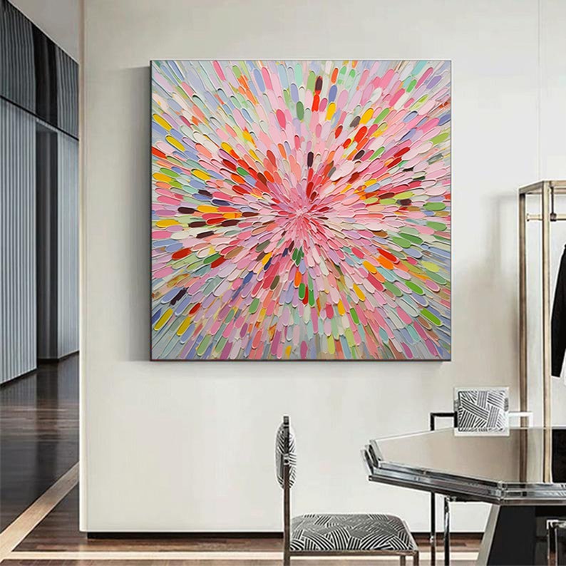 Bunte Blumen Malerei auf Leinwand, Original abstrakte Malerei, große Wandkunst, Wohnkultur, Büro Wanddekoration, handgemachte handgemalte Wandkunst Bild 3