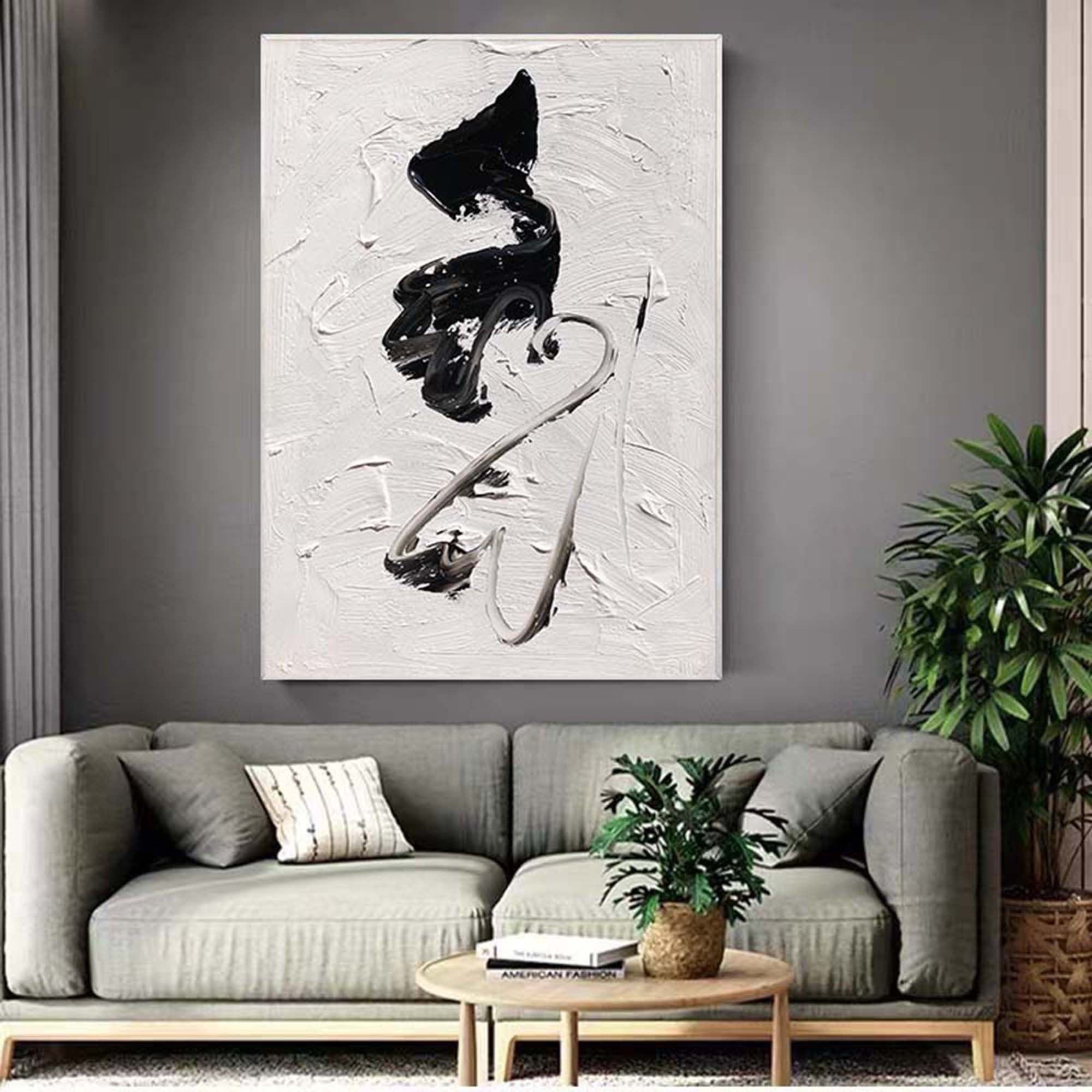 Black and White Texture Wall Art Black White Abstract Painting Black ...