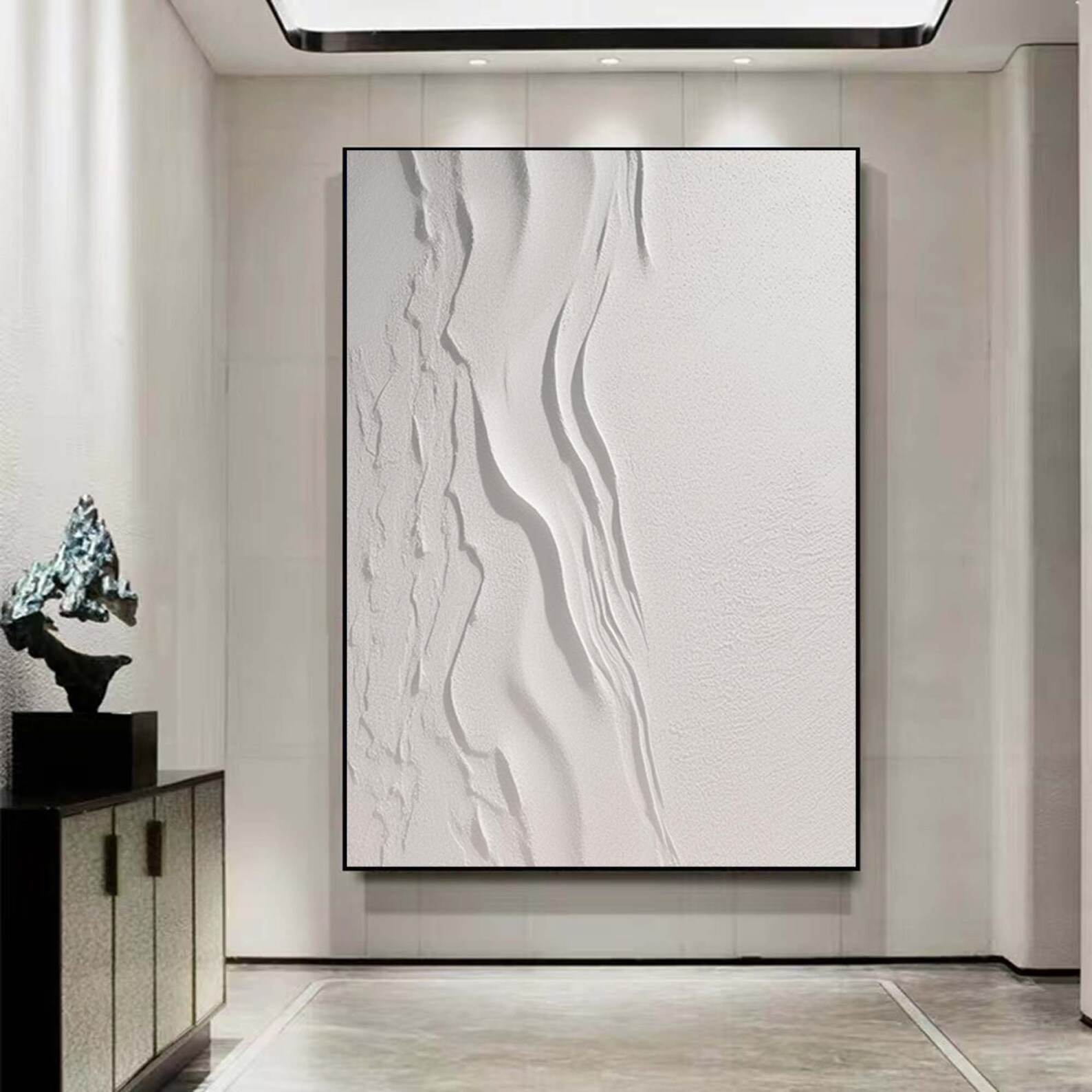 Large Nordic White Abstract Wall Beige 3D Texture Painting White ...
