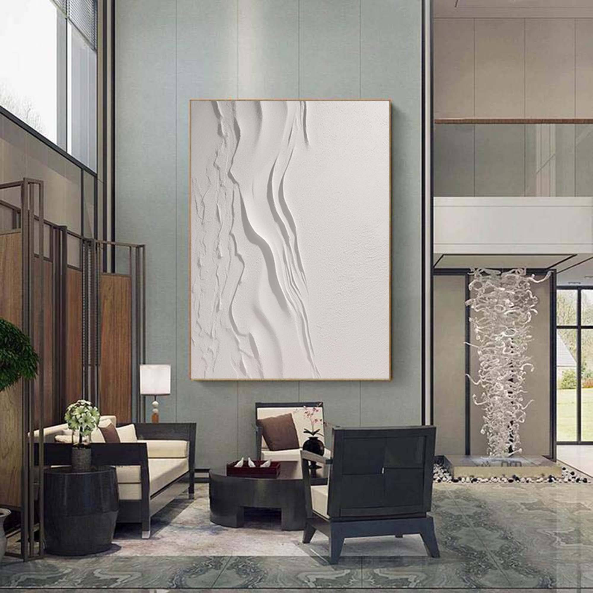 Large Nordic White Abstract Wall Beige 3D Texture Painting White ...